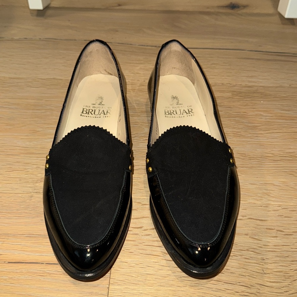 House of Bruar Black Leather Loafers UK size 5/US size 7 with gold studs